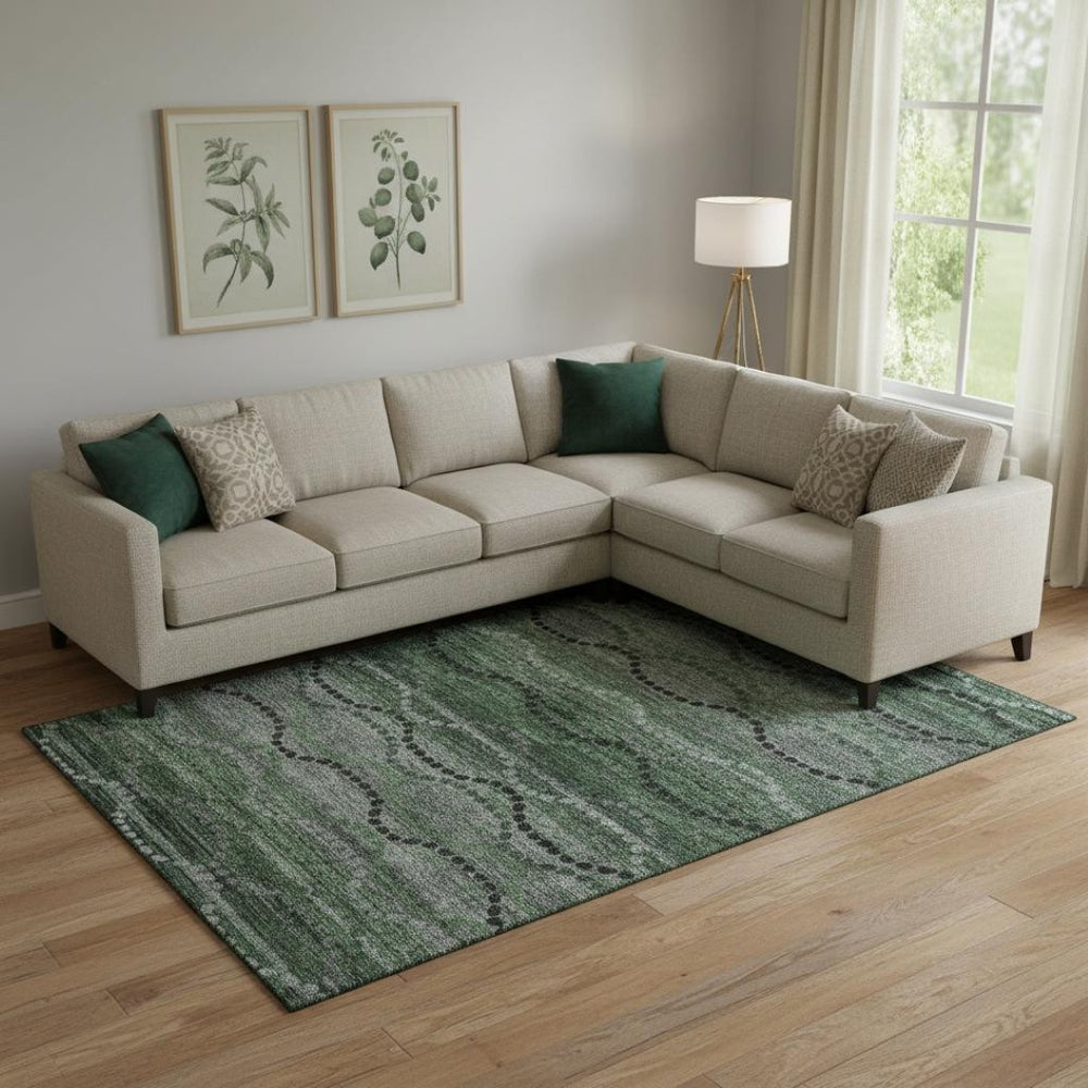 HomeRoots 9' X 12' Olive Green & Gray Abstract Geometric Area Rug – Stylish, Washable, UV-Protected & Durable 715326