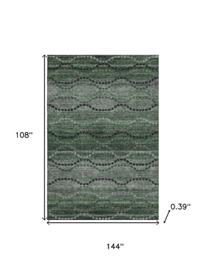 HomeRoots 10' Stylish Olive Green & Gray Abstract Geometric Area Rug - Washable, UV Protected, Durable Design! 715327