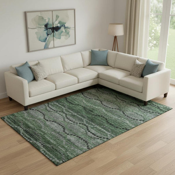 HomeRoots 10' Stylish Olive Green & Gray Abstract Geometric Area Rug - Washable, UV Protected, Durable Design! 715327