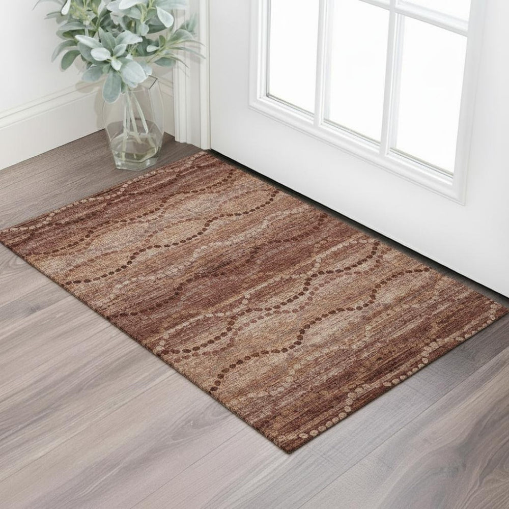 HomeRoots 5' X 8' Rust & Copper Abstract Geometric Area Rug - Washable, UV-Protected & Stain-Resistant Design 715329