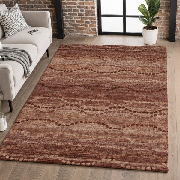 HomeRoots 8' Washable Round Rug in Rust and Copper – Durable, UV-Protected, Modern Geometric Design for Homes 715330