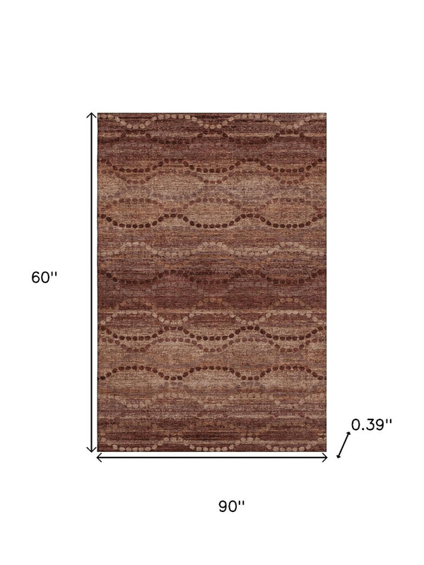 HomeRoots 8' Washable Round Rug in Rust and Copper – Durable, UV-Protected, Modern Geometric Design for Homes 715330