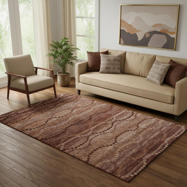 HomeRoots 8' Washable Round Rug in Rust and Copper – Durable, UV-Protected, Modern Geometric Design for Homes 715330