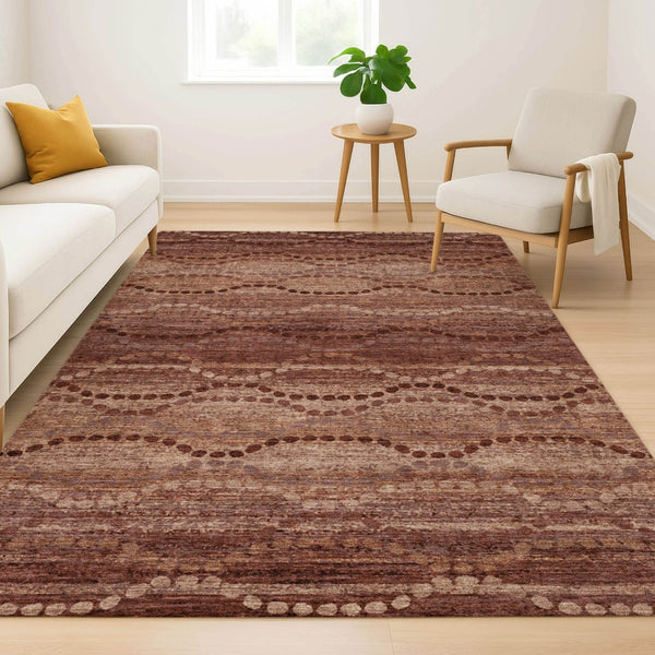 HomeRoots 8' Washable Round Rug in Rust and Copper – Durable, UV-Protected, Modern Geometric Design for Homes 715330