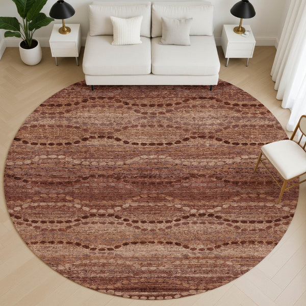 HomeRoots 8' X 10' Washable Rust and Copper Geometric Area Rug with UV Protection for Modern Homes and Kids 715331