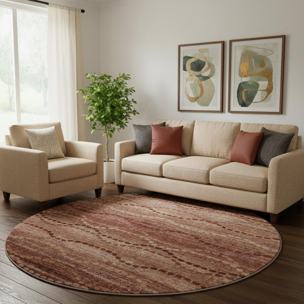 HomeRoots 8' X 10' Washable Rust and Copper Geometric Area Rug with UV Protection for Modern Homes and Kids 715331