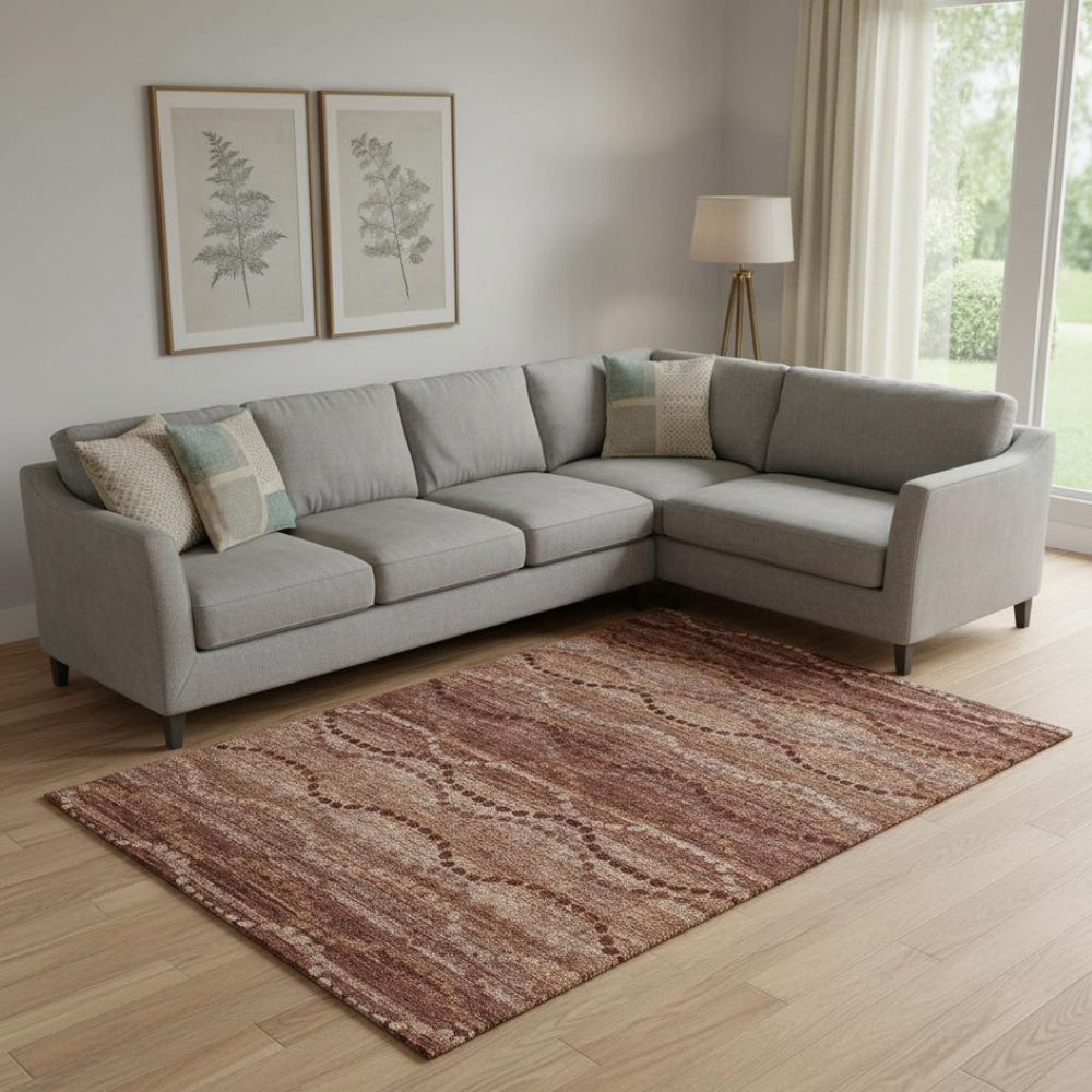 HomeRoots 9' X 12' Modern Rust and Copper Geometric Area Rug - Washable, UV-Protected, Stain-Resistant Design! 715332