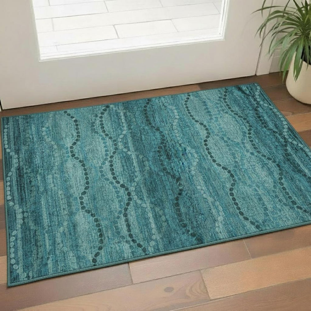 HomeRoots 5' X 8' Turquoise & Aqua Abstract Geometric Area Rug – Washable, UV-Protected, Stylish & Durable! 715335