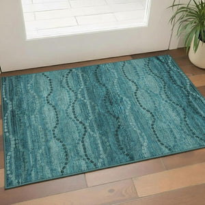 HomeRoots 5' X 8' Turquoise & Aqua Abstract Geometric Area Rug – Washable, UV-Protected, Stylish & Durable! 715335