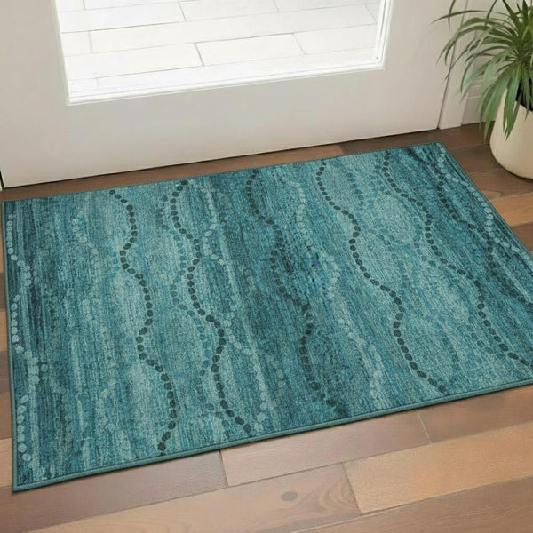 HomeRoots 5' X 8' Turquoise & Aqua Abstract Geometric Area Rug – Washable, UV-Protected, Stylish & Durable! 715335
