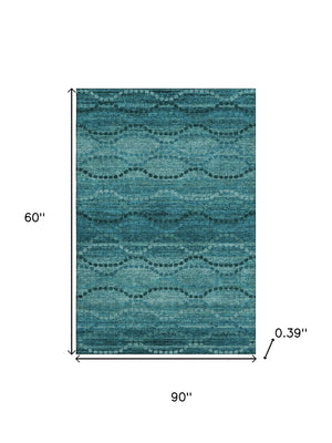 HomeRoots 8' Turquoise and Aqua Abstract Geometric Round Rug - Washable, UV Protected, Non-Slip, Stylish Decor 715336