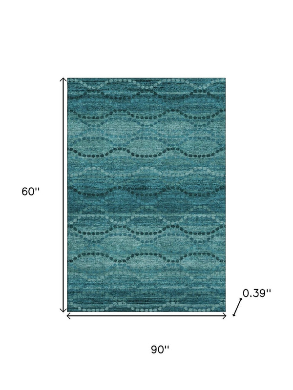 HomeRoots 8' Turquoise and Aqua Abstract Geometric Round Rug - Washable, UV Protected, Non-Slip, Stylish Decor 715336
