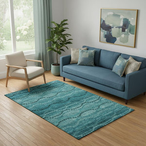 HomeRoots 8' Turquoise and Aqua Abstract Geometric Round Rug - Washable, UV Protected, Non-Slip, Stylish Decor 715336