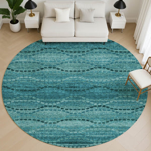 HomeRoots 8' X 10' Vibrant Turquoise Aqua Abstract Geometric Washable Area Rug with UV & Stain Protection 715337