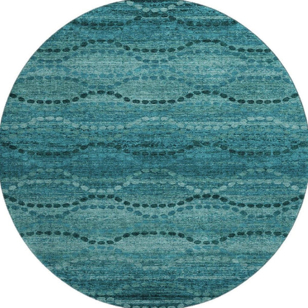 HomeRoots 8' X 10' Vibrant Turquoise Aqua Abstract Geometric Washable Area Rug with UV & Stain Protection 715337
