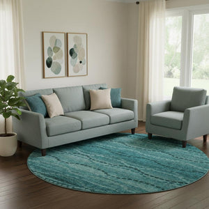 HomeRoots 8' X 10' Vibrant Turquoise Aqua Abstract Geometric Washable Area Rug with UV & Stain Protection 715337