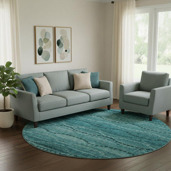 HomeRoots 8' X 10' Vibrant Turquoise Aqua Abstract Geometric Washable Area Rug with UV & Stain Protection 715337