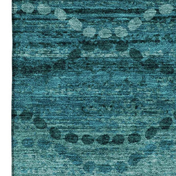 HomeRoots 9' X 12' Vibrant Turquoise & Aqua Abstract Geometric Area Rug - Washable, UV Protected & Stain Resistant! 715338
