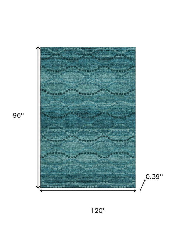 HomeRoots 9' X 12' Vibrant Turquoise & Aqua Abstract Geometric Area Rug - Washable, UV Protected & Stain Resistant! 715338
