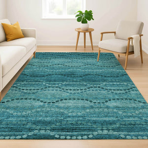 HomeRoots 9' X 12' Vibrant Turquoise & Aqua Abstract Geometric Area Rug - Washable, UV Protected & Stain Resistant! 715338