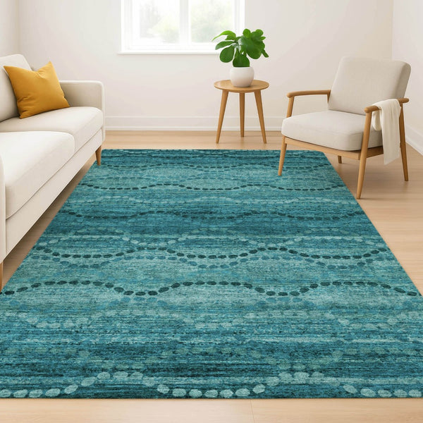 HomeRoots 9' X 12' Vibrant Turquoise & Aqua Abstract Geometric Area Rug - Washable, UV Protected & Stain Resistant! 715338