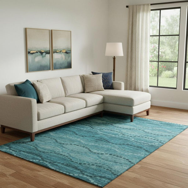 HomeRoots 9' X 12' Vibrant Turquoise & Aqua Abstract Geometric Area Rug - Washable, UV Protected & Stain Resistant! 715338