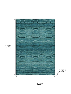 HomeRoots 10' X 14' Turquoise & Aqua Abstract Geometric Washable Area Rug - Durable, UV Protected & Stylish! 715339