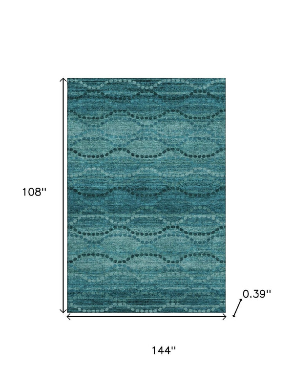 HomeRoots 10' X 14' Turquoise & Aqua Abstract Geometric Washable Area Rug - Durable, UV Protected & Stylish! 715339