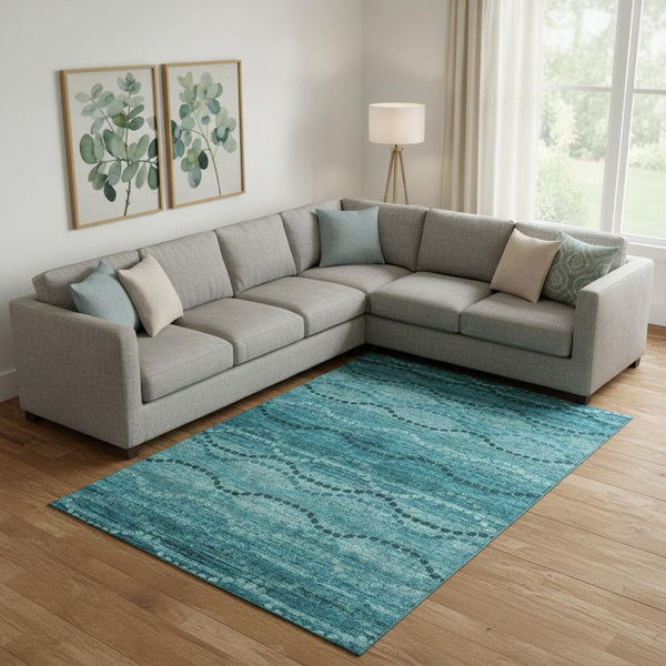 HomeRoots 10' X 14' Turquoise & Aqua Abstract Geometric Washable Area Rug - Durable, UV Protected & Stylish! 715339