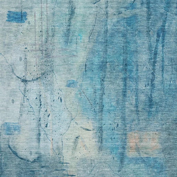HomeRoots 5' X 8' Blue And Beige Abstract Area Rug - Durable, Washable, UV Protected for Family-Friendly Spaces 715341