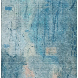 HomeRoots 5' X 8' Blue And Beige Abstract Area Rug - Durable, Washable, UV Protected for Family-Friendly Spaces 715341