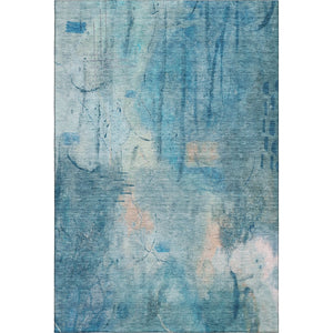 HomeRoots 8' Blue And Beige Abstract Washable Round Rug - Stylish, Durable, Stain-Resistant, UV Protected Design 715342