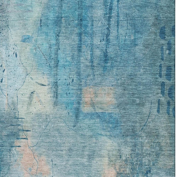 HomeRoots 8' Blue And Beige Abstract Washable Round Rug - Stylish, Durable, Stain-Resistant, UV Protected Design 715342