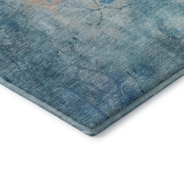HomeRoots 8' Blue And Beige Abstract Washable Round Rug - Stylish, Durable, Stain-Resistant, UV Protected Design 715342