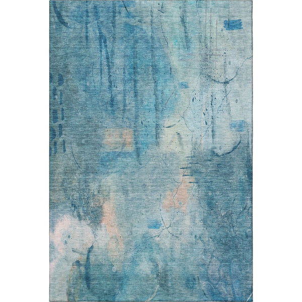 HomeRoots 8' Blue And Beige Abstract Washable Round Rug - Stylish, Durable, Stain-Resistant, UV Protected Design 715342
