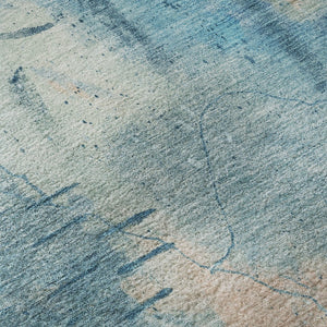 HomeRoots 8' Blue And Beige Abstract Washable Round Rug - Stylish, Durable, Stain-Resistant, UV Protected Design 715342