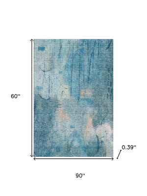 HomeRoots 8' Blue And Beige Abstract Washable Round Rug - Stylish, Durable, Stain-Resistant, UV Protected Design 715342