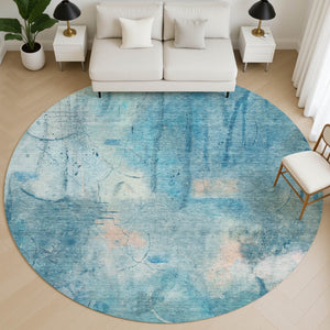 HomeRoots 8' X 10' Stylish Blue and Beige Abstract Area Rug - Washable, UV Protected, Perfect for Homes! 715343