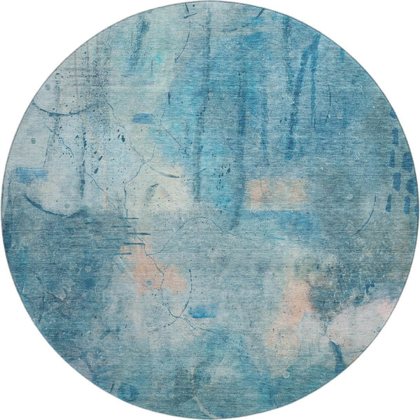 HomeRoots 8' X 10' Stylish Blue and Beige Abstract Area Rug - Washable, UV Protected, Perfect for Homes! 715343