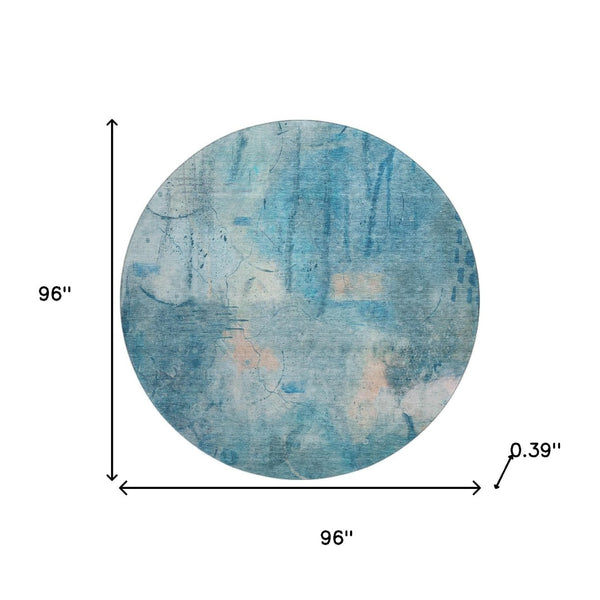 HomeRoots 8' X 10' Stylish Blue and Beige Abstract Area Rug - Washable, UV Protected, Perfect for Homes! 715343