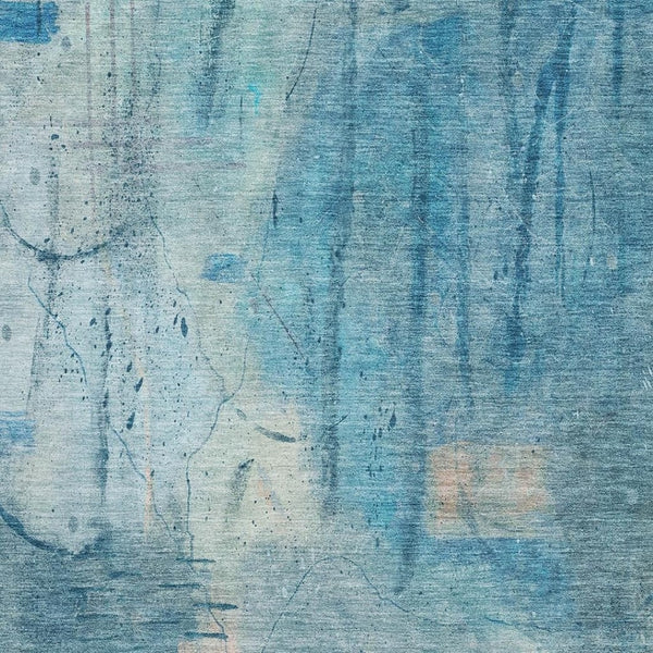HomeRoots 10' X 14' Blue Beige Abstract Washable Area Rug - Durable, UV Protected, Stain-Resistant, Stylish Design 715345