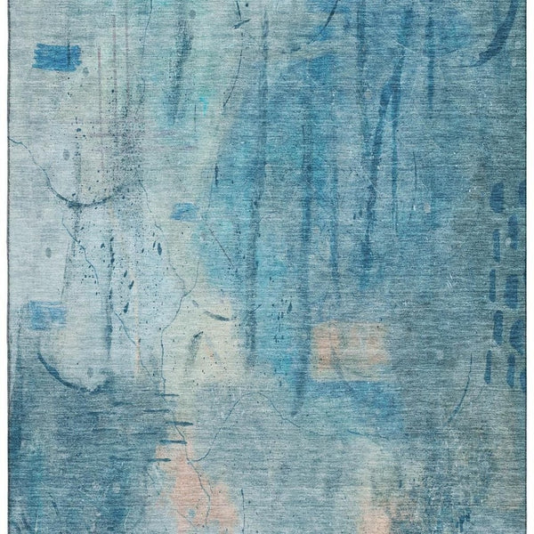 HomeRoots 10' X 14' Blue Beige Abstract Washable Area Rug - Durable, UV Protected, Stain-Resistant, Stylish Design 715345