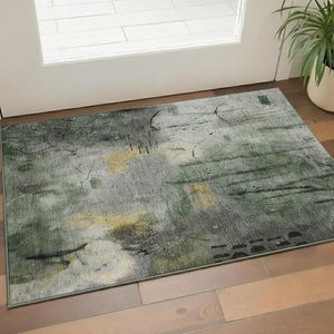 HomeRoots 5' X 8' Modern Abstract Pewter & Charcoal Area Rug - Washable, UV Protected, Family-Friendly Decor 715347