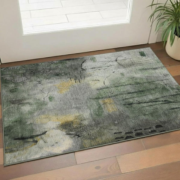HomeRoots 5' X 8' Modern Abstract Pewter & Charcoal Area Rug - Washable, UV Protected, Family-Friendly Decor 715347