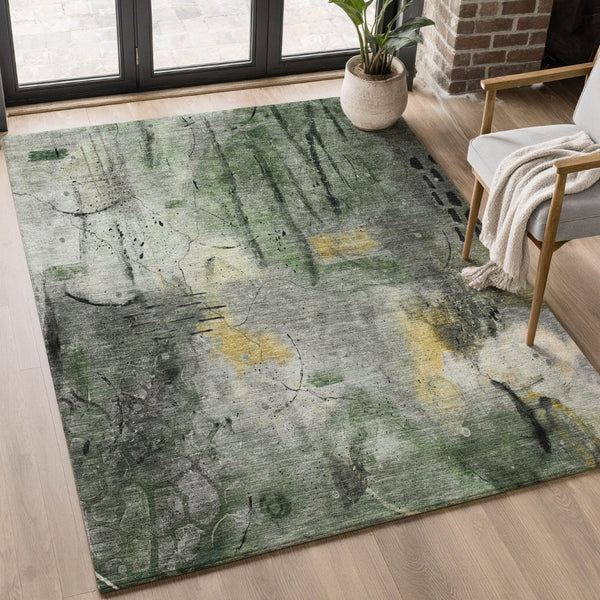 HomeRoots 8' Modern Abstract Washable Round Rug in Pewter & Charcoal with UV Protection for Busy Homes 715348