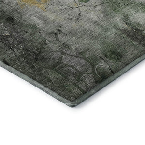 HomeRoots 8' Modern Abstract Washable Round Rug in Pewter & Charcoal with UV Protection for Busy Homes 715348
