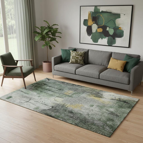 HomeRoots 8' Modern Abstract Washable Round Rug in Pewter & Charcoal with UV Protection for Busy Homes 715348