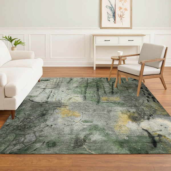 HomeRoots 8' Modern Abstract Washable Round Rug in Pewter & Charcoal with UV Protection for Busy Homes 715348