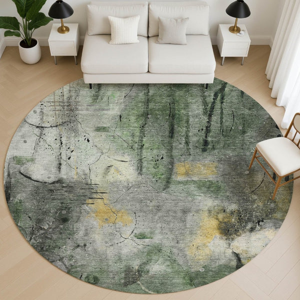 HomeRoots 8' X 10' Modern Pewter & Charcoal Washable Area Rug with UV Protection for Stylish Living Spaces 715349