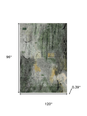 HomeRoots 9' X 12' Modern Abstract Washable Area Rug - Pewter & Charcoal with UV Protection for Busy Homes 715350